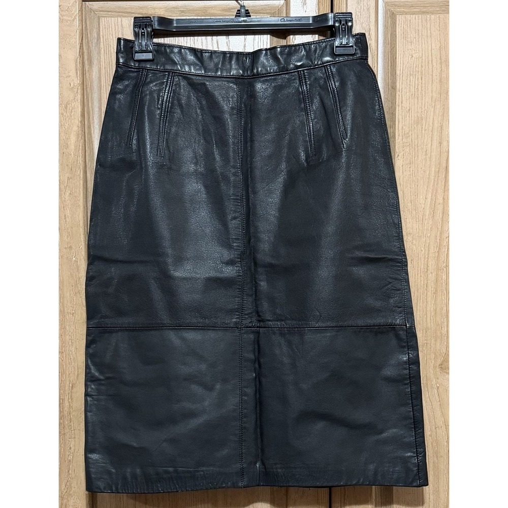 EVAN DAVIES Black Vintage 100% Leather Skirt Soft Cow Nappa Pencil Size 8